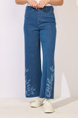 Knit Denim Leaves Relaxed Leg Jean - 64271