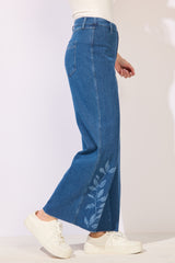 Knit Denim Leaves Relaxed Leg Jean - 64271