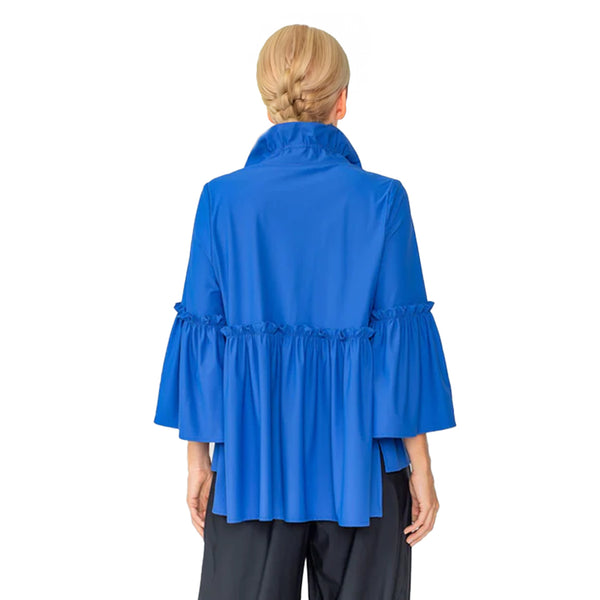 IC Collection Shirred Peplum Jacket in Blue - 4646J-BLU