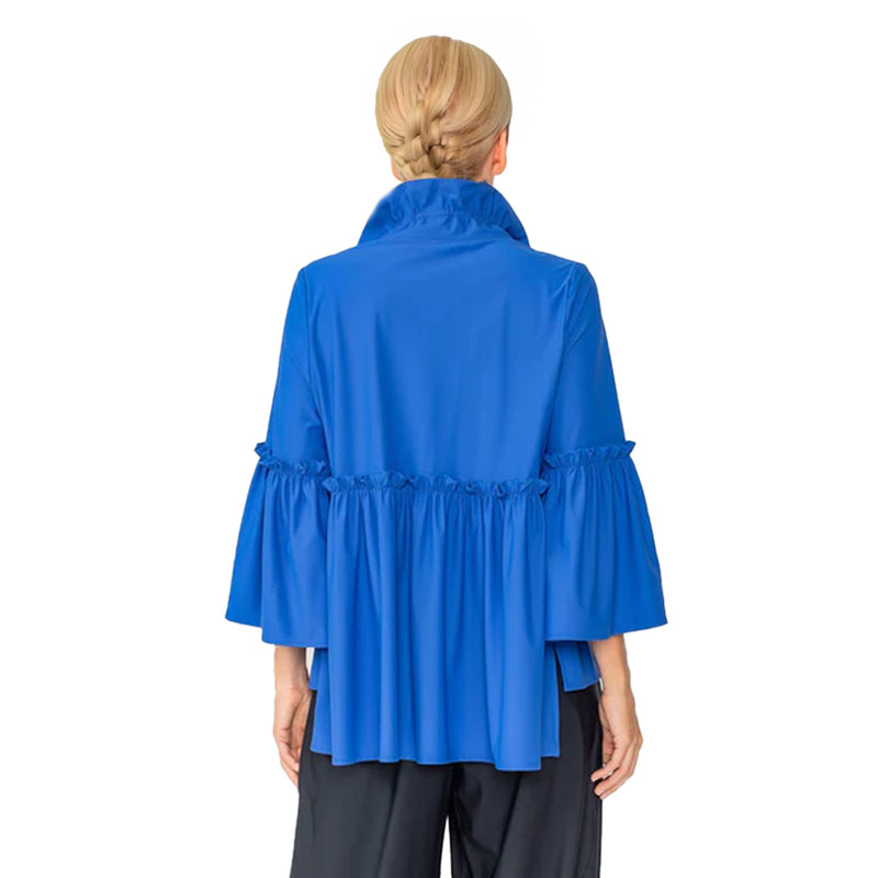 IC Collection Shirred Peplum Jacket in Blue - 4646J-BLU