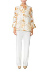 Sheer Floral High-Low Jacket in Beige - 6511J-BG