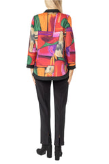 Abstract-Print One-Button Jacket in Red Multi - 6696J- RD