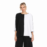 Colorblock Pucker Top in Black & White - 4007-BW