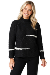 Mixed Stitch Cable-Knit Pullover in Black/White - 89101-BK - Size XXS Only!