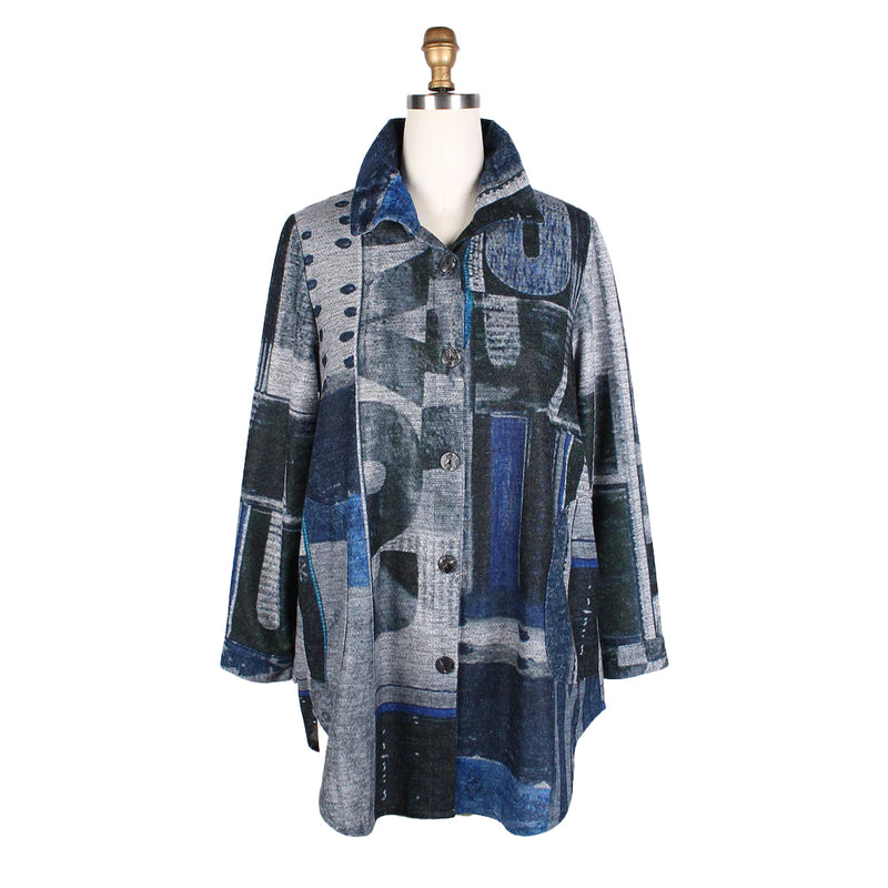Damee Long Abstract Sweater Knit Shirt in Blue Multi - 7097-BLU - Sizes S & M Only!