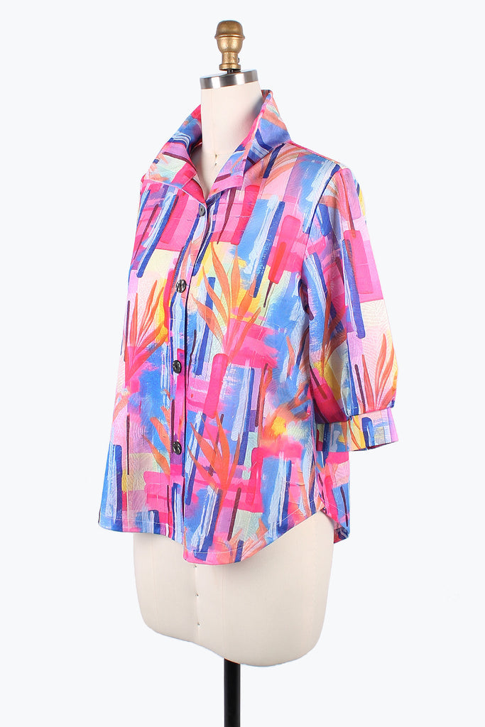Damee Abstract High-Low Blouse in Vivid Pastels - 7099-PNK
