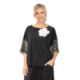 Soft Knit Stripe Detail High-Low Top - 7020T