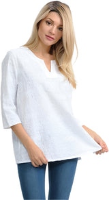 Embroidered Cotton Voile Top in White C630-WHT