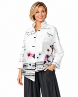 Floral & Script Print Cotton-Stretch Asymmetric Shirt - 7251B
