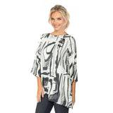 Easy Brushstroke Print Asymmetric Tunic - 6104T-BLK