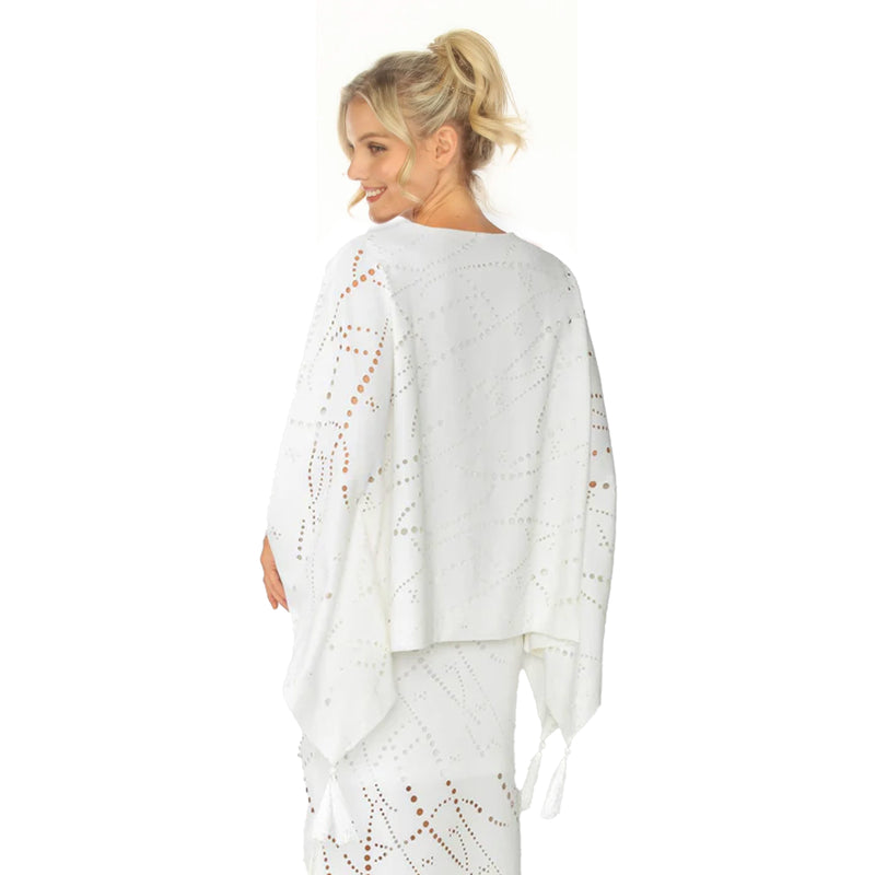 IC Collection Laser Cut Poncho Top W/ Tassels in White - 4647T-WT