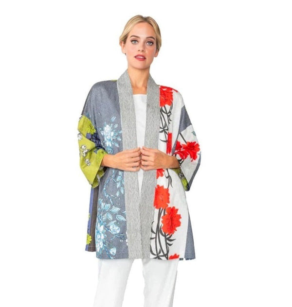 IC Collection Bold Floral Open Front Jacket in Red/Multi - 6170J