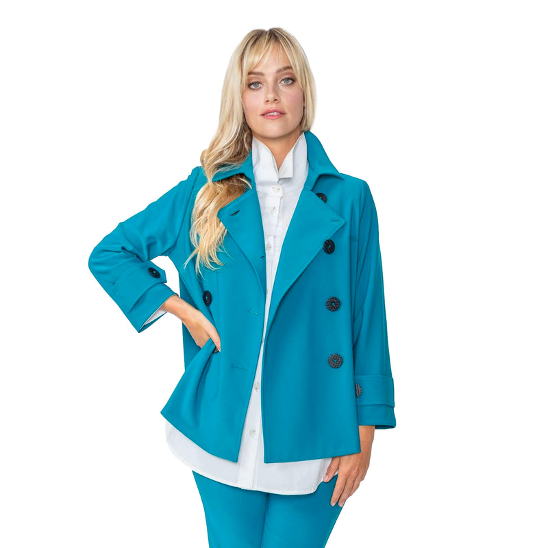 IC Collection Double-Breasted Jacket in Teal  - 5545J-TL - Size XL Only!
