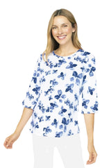 Tropical Hibiscus Print Tee in Blues & White - 74515-BLU