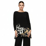 Soft Stretch Knit Tunic With Printed Handkerchief Hem - 7570T- BLK