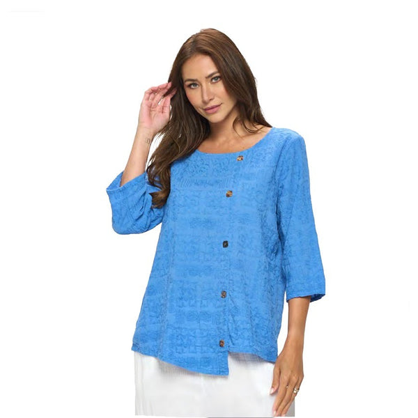 Focus Aztec Embroidered Top in French Blue - EC-107-BLU