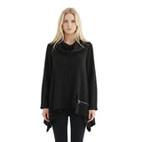 Asymmetric Textured Cowl-Neck Tunic in Black - 7727-BLK