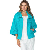Floral Textured Zip Front Jacket in Turquoise - 7786J-TQ