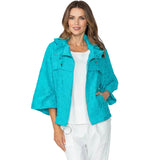 Floral Textured Zip Front Jacket in Turquoise - 7786J-TQ