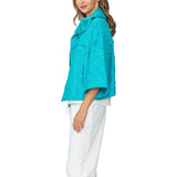 Floral Textured Zip Front Jacket in Turquoise - 7786J-TQ