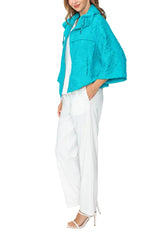 Floral Textured Zip Front Jacket in Turquoise - 7786J-TQ