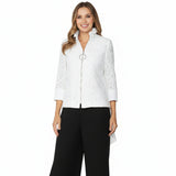 White Floral Jacquard Zip-Front Jacket in White - 7799T