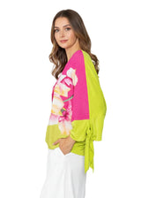 Statement Floral Tie Cuff Top in Pink/Multi - 7912T