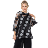 Sheer Polka-Dot High-Low Tunic Top - 7925T