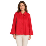 Vegan Suede Button Front Jacket in Red - 4977-RD