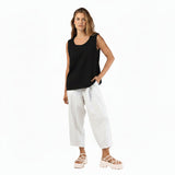 Lantern Linen Crop Pant in White- 46806-WHT