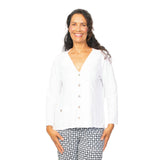 Peruvian Cotton V-Neck Cardigan in White - 27545-WHT
