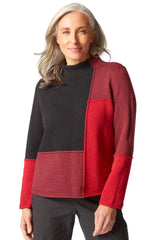 "Yin Yang" Colorblock Funnel Neck Pullover - 81254