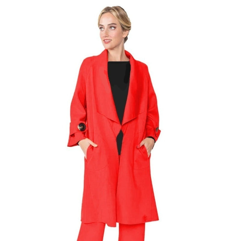 IC Collection Long Techno-Knit Open Front Jacket in Red - 4585J-RD - Size M Only!