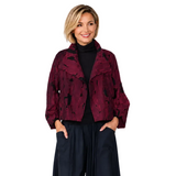 Just In! Wine & Black Textured Abstract Cropped Jacket - 8247J