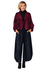 Just In! Wine & Black Textured Abstract Cropped Jacket - 8247J