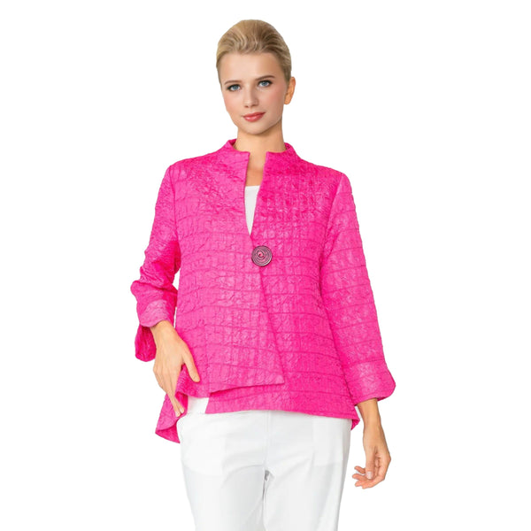 IC Collection Crinkle Jacquard One-Button Jacket in Fuchsia - 6288J-FS