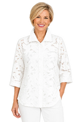Lace Cut-Out Shirt in White - 7122-WT