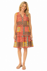 Patchwork Paisley Dress - 86015- Coral