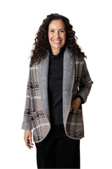 Taupe Plaid Shawl-Collar Cardigan - 87227-DRFT