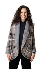 Taupe Plaid Shawl-Collar Cardigan - 87227-DRFT