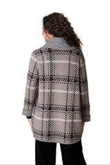 Taupe Plaid Shawl-Collar Cardigan - 87227-DRFT