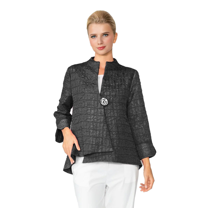 IC Collection Crinkle Jacquard One-Button Jacket in Black - 6288J-BLK