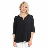 Embroidered Cotton Voile Top in Black - C630-BLK