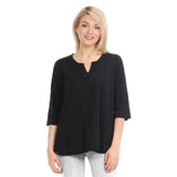 Embroidered Cotton Voile Top in Black - C630-BLK