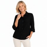 Embroidered Cotton Shirt in Black - C734-BLK