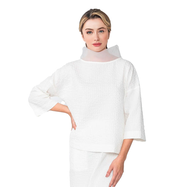IC Collection Organza Stand Collar Top in White - 4371T-WT