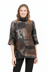 Brushstroke Print Soft Knit Tunic in Espresso Multi - 9219