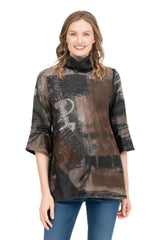 Brushstroke Print Soft Knit Tunic in Espresso Multi - 9219