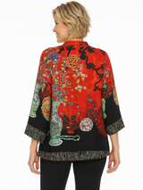 Asian Inspired Art Print Blouse in Red/Multi - 1213LMT