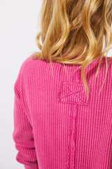 Mixed Waffle Knit Seamed Crew — fuchsia